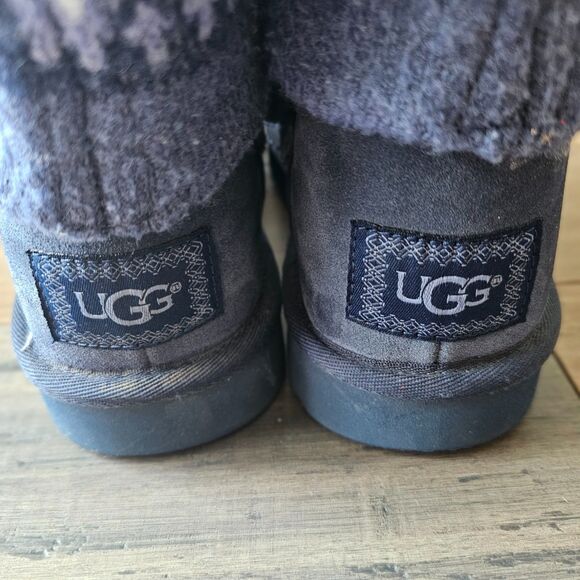 UGG SAELA Rib Knit Suede Sheepskin Cuff Boots Blue Purple Fair Isle US 9 - Picture 3 of 8